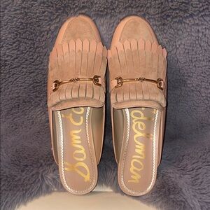 Sam Edelman Blush Suede Fringe Bit Mules